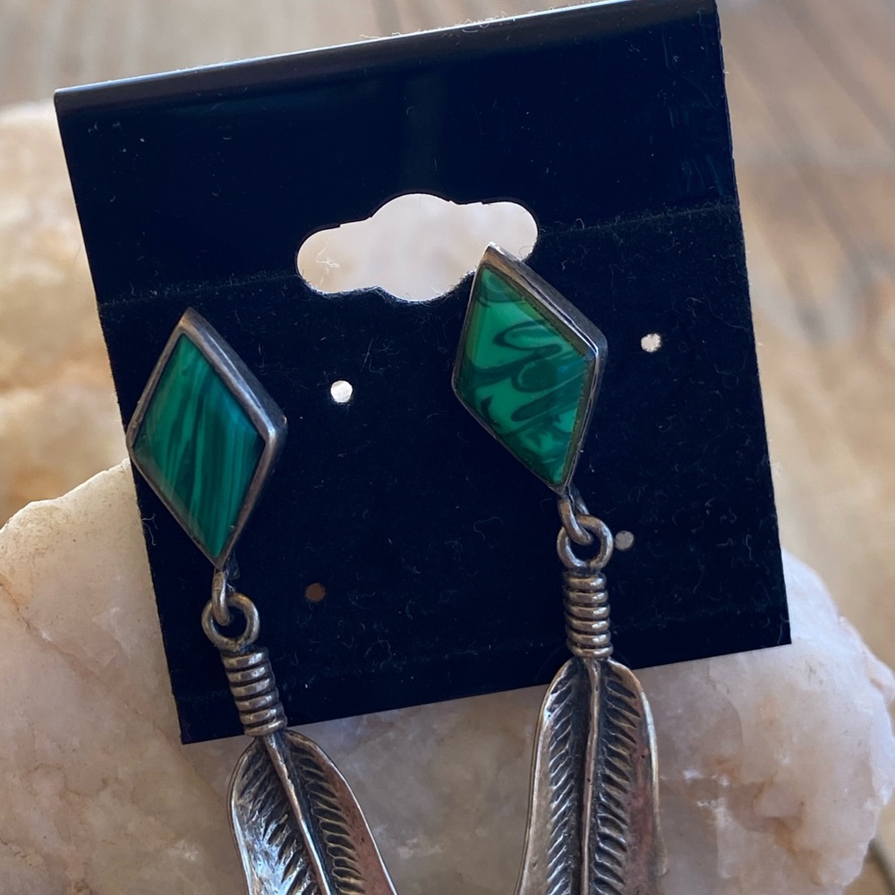Authentic Malachite Feather Earrings - image 7